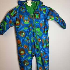 Patagonia infant reversible snowsuit owl and green pattern 6-12 months warm